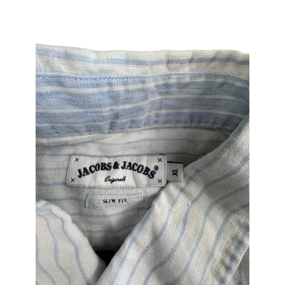 Jacobs &‎ Jacobs Slim Fit Linen Blend Stripe Button Shirt Mens XL Blue White